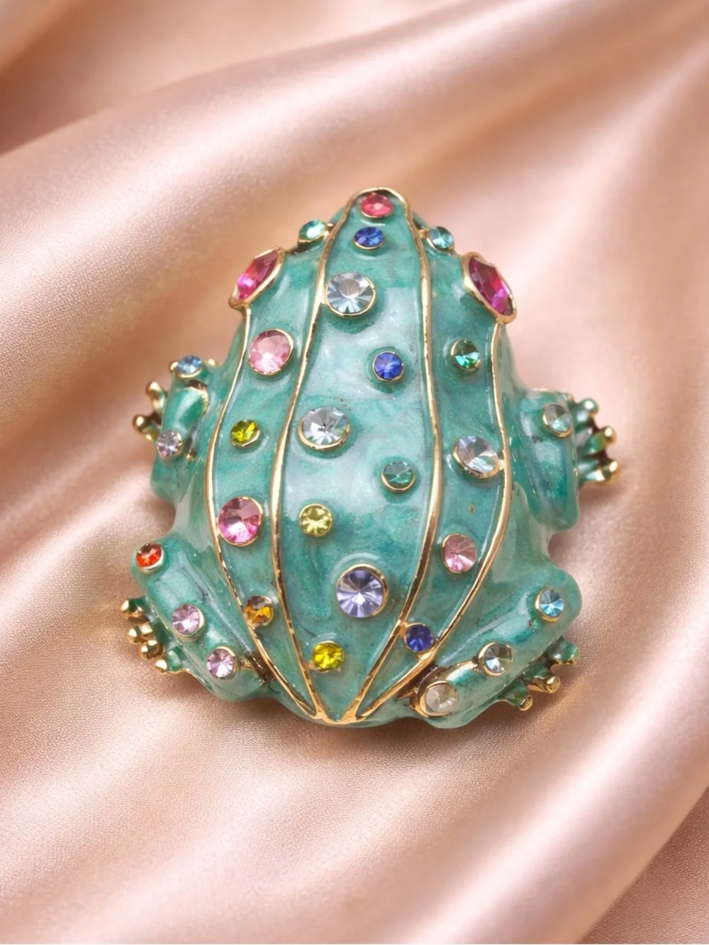 Cute Frog Turquoise Multicolor Crystal Brooch
